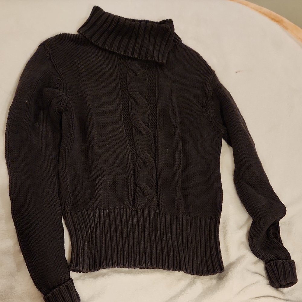 Black Cable Knit Turtleneck Sweater